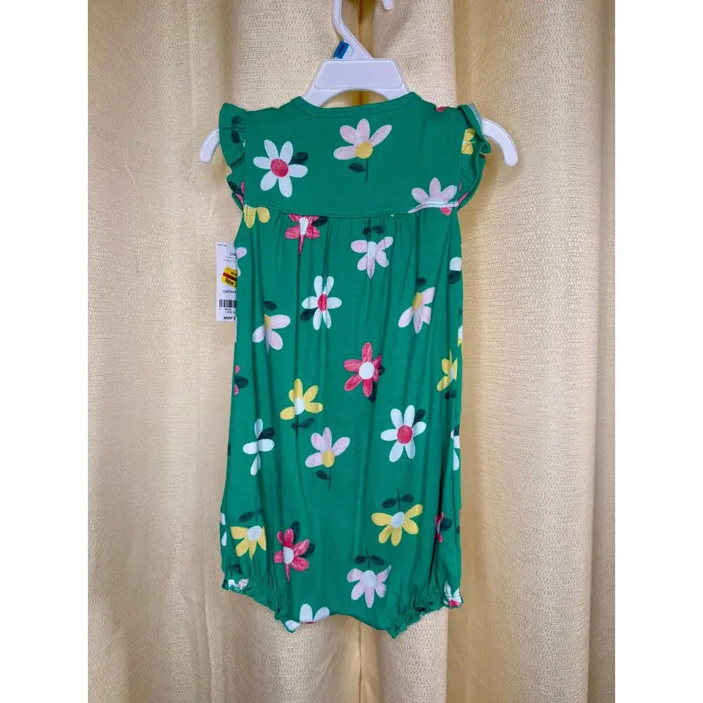 Carters green with flower print snap button one piece romper size 24 month